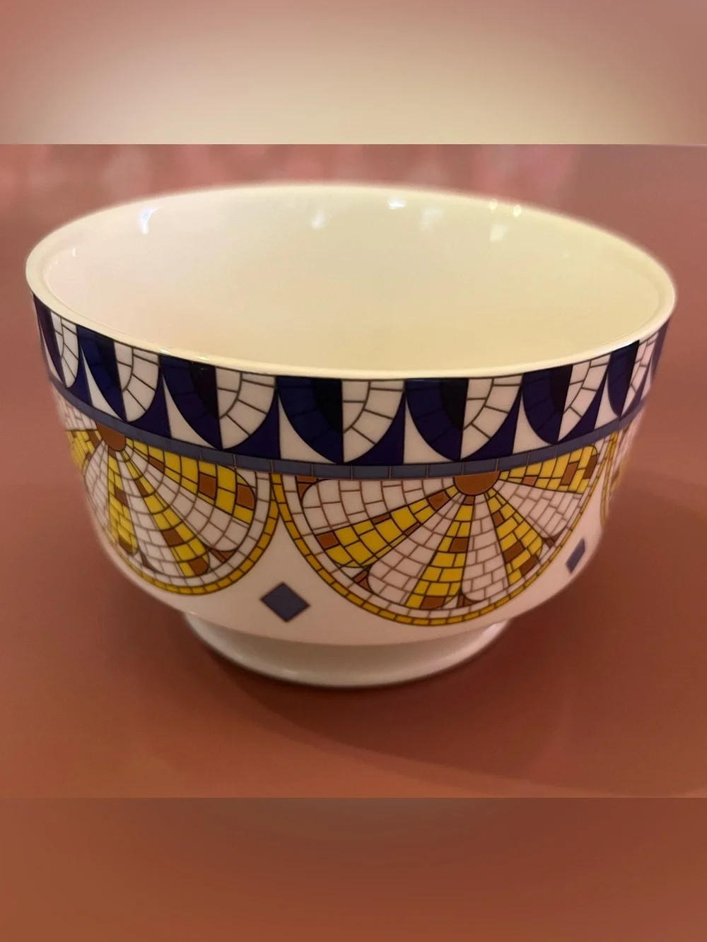 Anthropologie Bistro Tile Stoneware 24k Gold Accent Italia Gelato Bowl, Lemon